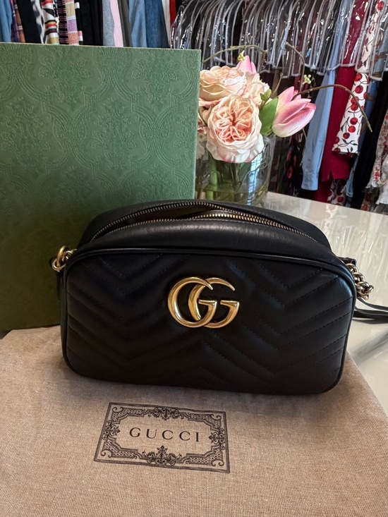 Gucci Handbags - Gucci GG Marmont Matelassé Leather Small Shoulder / Camera Bag Black